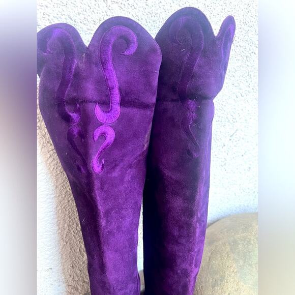 Vintage Escada Suede Boots purple ribbon detail 36.5 - Picture 4 of 8